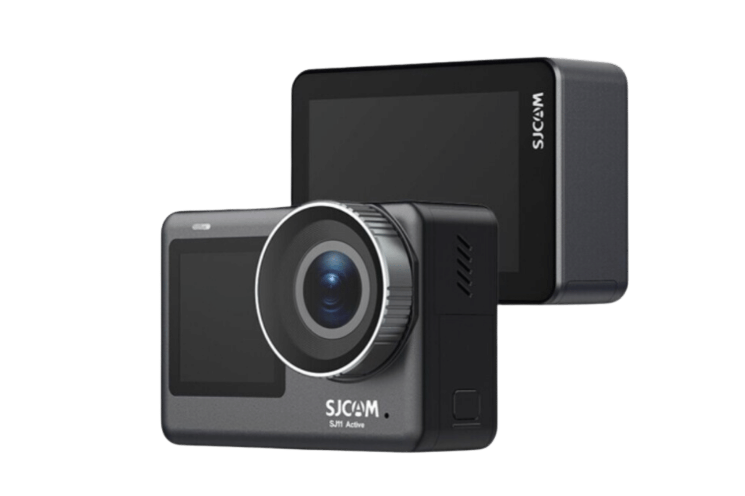 The product is titled "SJCAM SJ11 Active 4K Dual Touchscreen Action Camera.