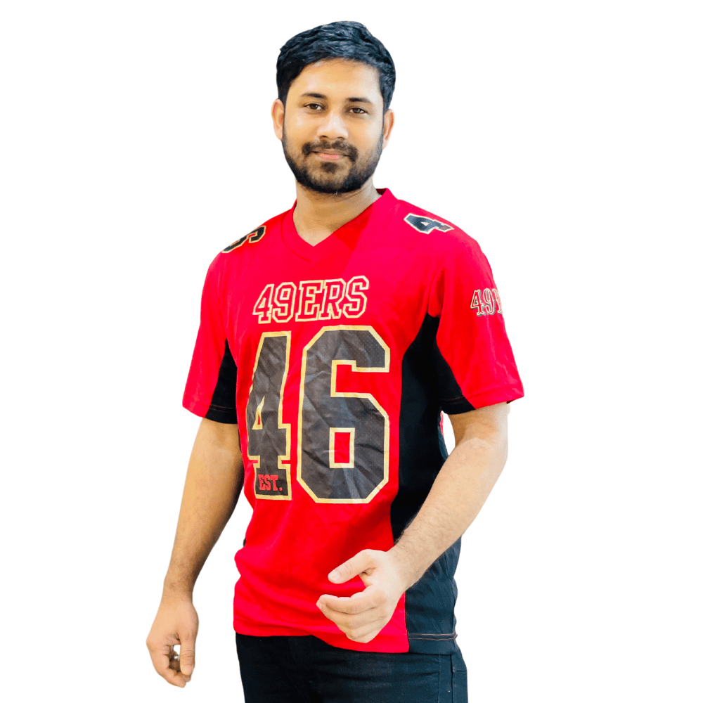 smartbdbazar Red Black Premium Jersey: Unleash Fan Style with Golden Rubber Print. Limited Edition