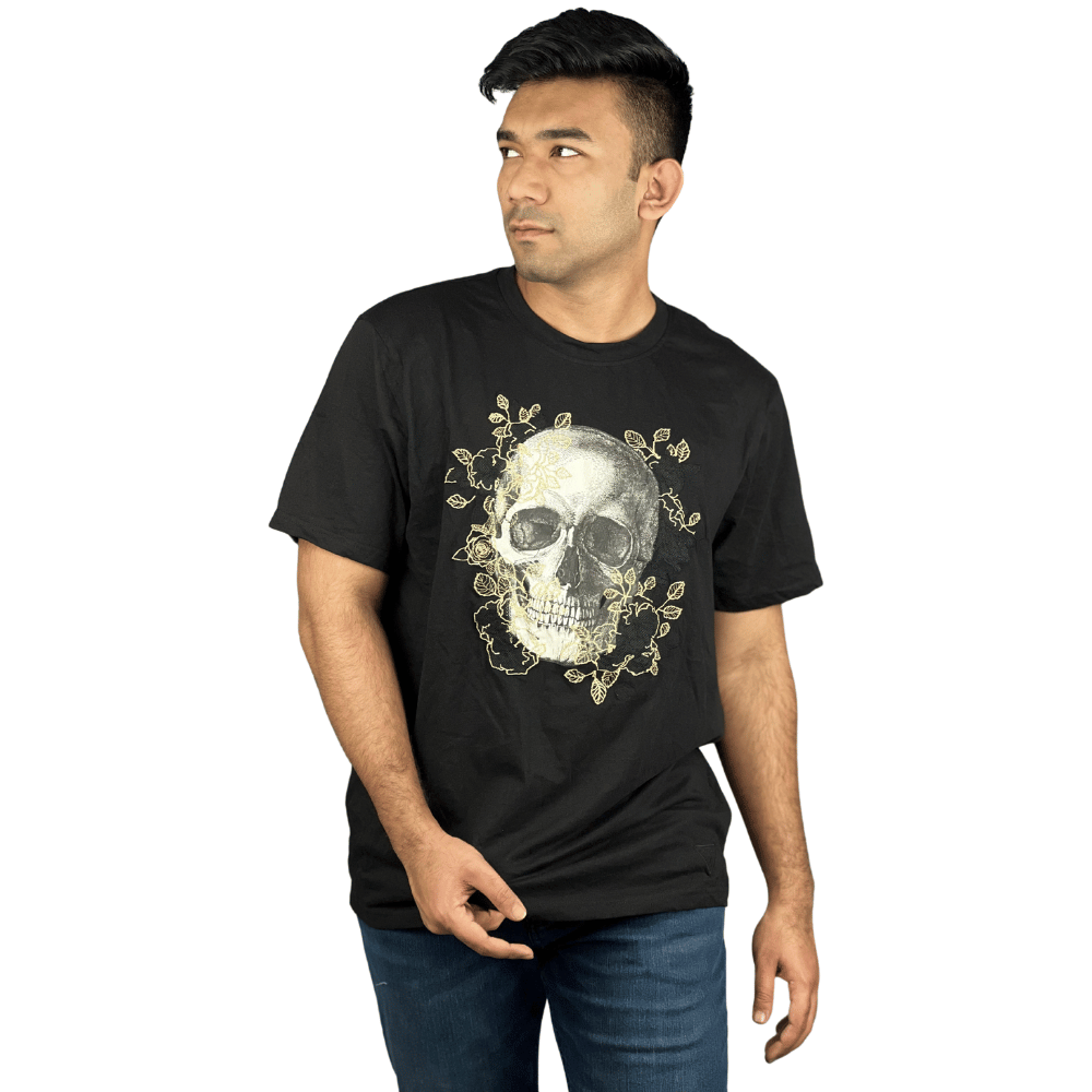 Golden Skull Glam: Embroidered Cotton Tee - Exclusively on Stunner Mart