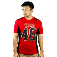 smartbdbazar Red Black Premium Jersey: Unleash Fan Style with Golden Rubber Print. Limited Edition