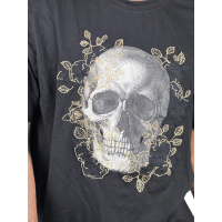 Golden Skull Glam: Embroidered Cotton Tee - Exclusively on Stunner Mart